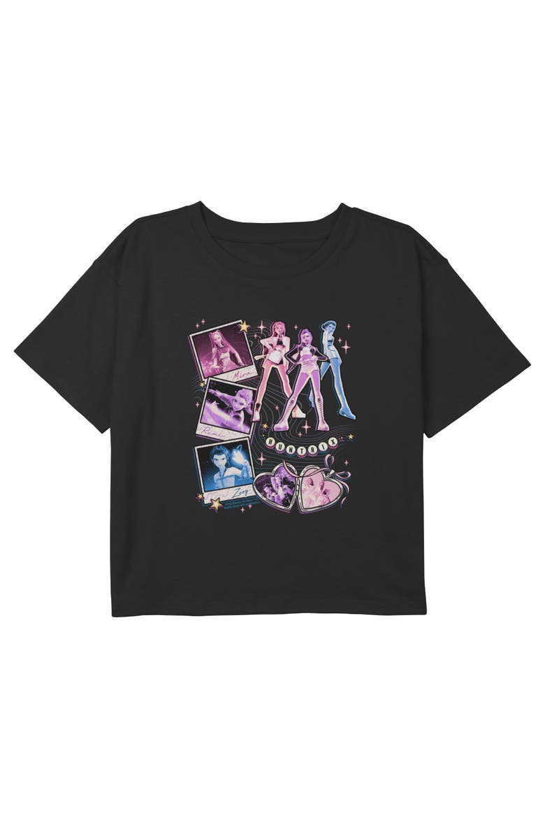 Girl's KPop Demon Hunters Huntrix Collage Stars  Graphic T-Shirt, Main, color, Black