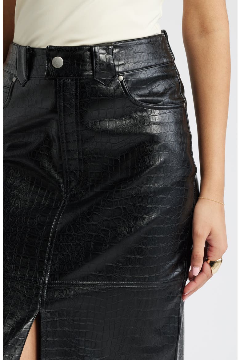 Croc Embossed Faux Leather Column Skirt, Alternate, color, BLACK