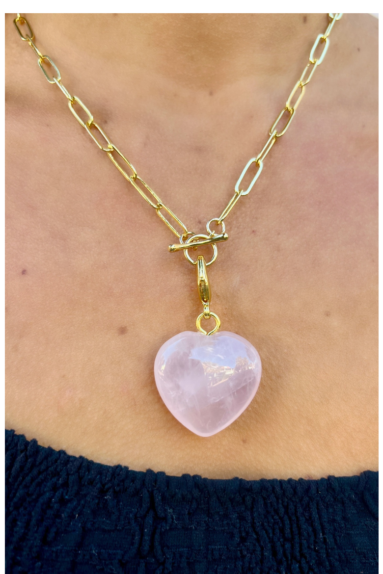 Semi Precious Stone Heart Pendant, Alternate, color, Rose Quartz
