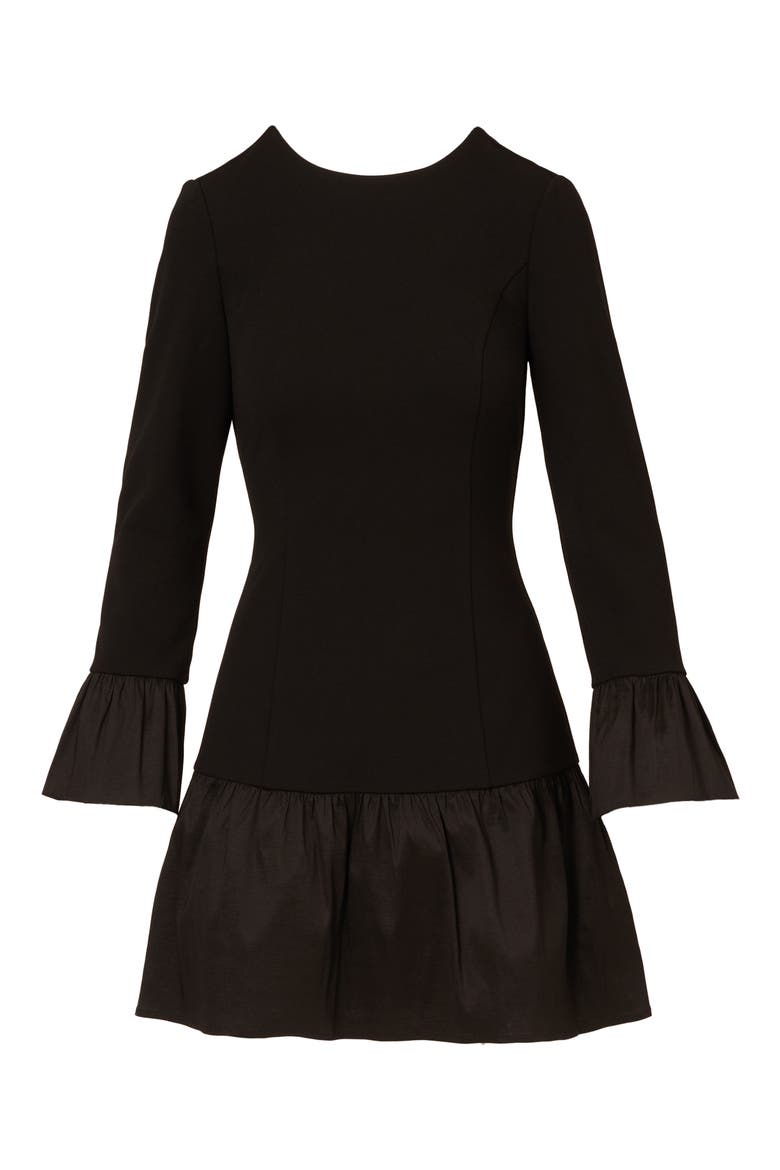 Long Sleeve Crepe & Taffeta Minidress, Alternate, color, BLACK