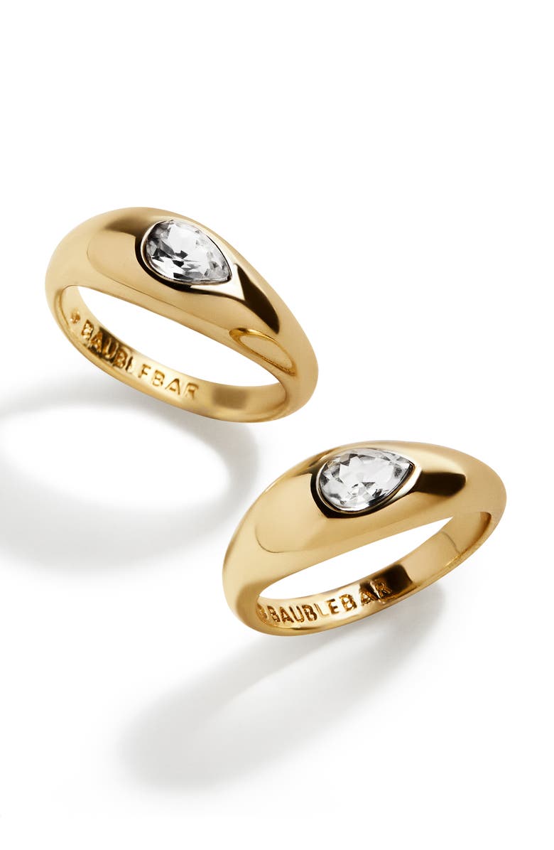 BaubleBar Reba Set of 2 Teardrop Crystal Dome Rings, Main, color, 