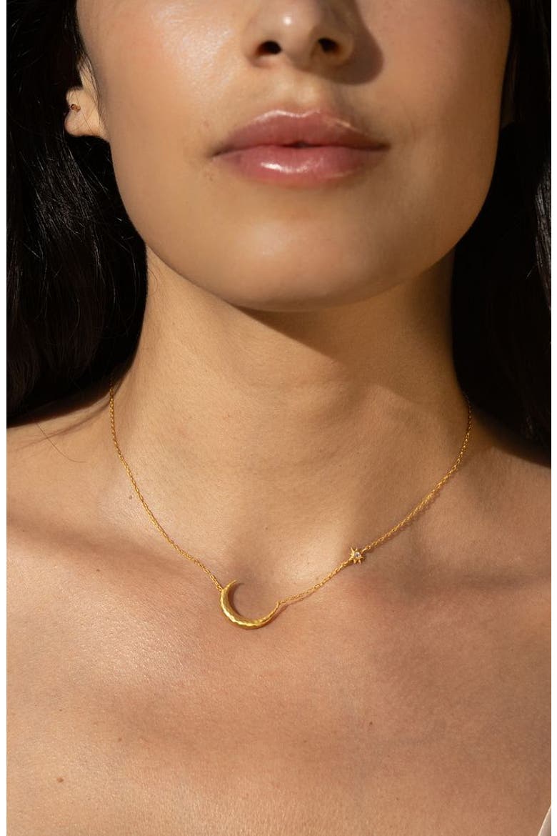 Ethereal Guide Moonstone Moon and Star Necklace, Alternate, color, Gold