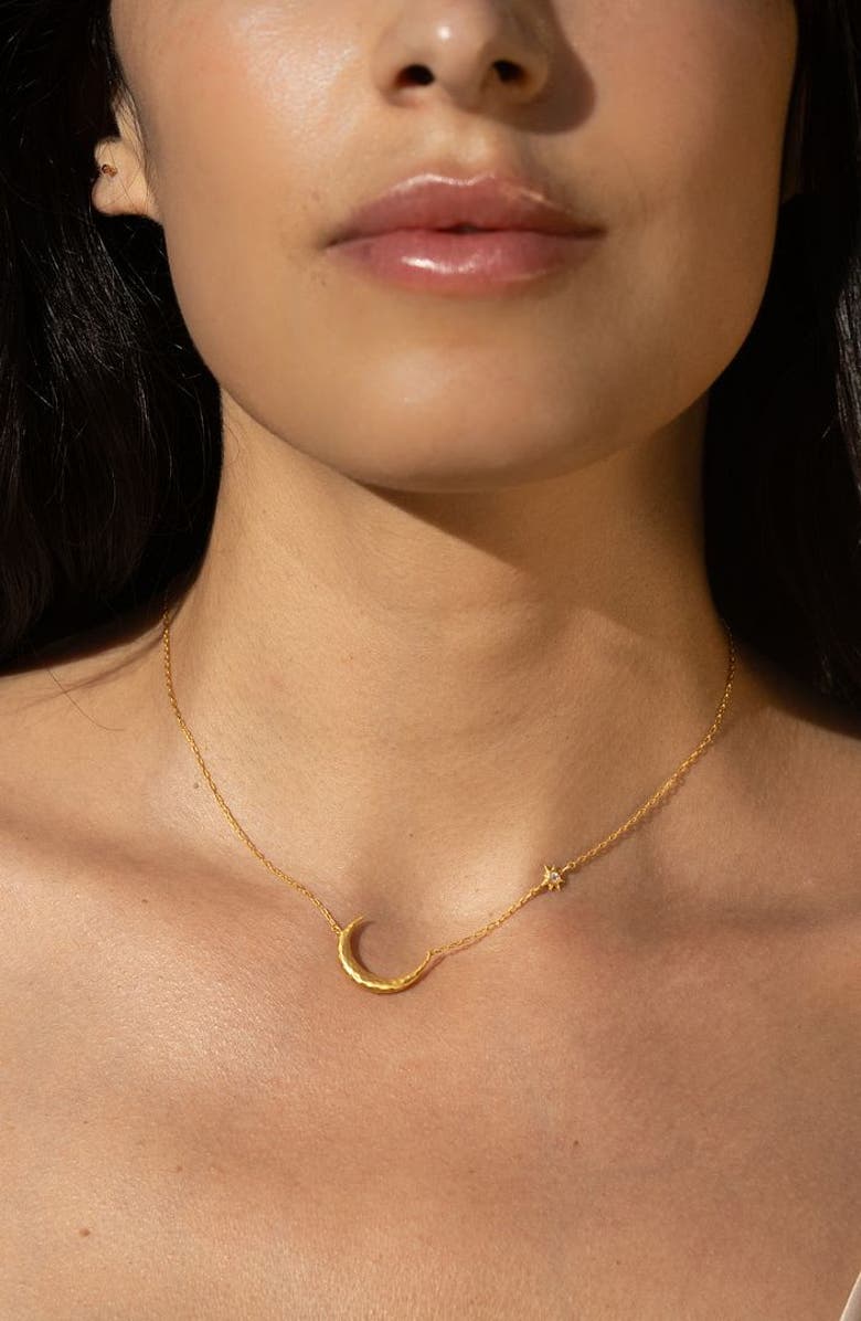 Satya Jewelry Ethereal Guide Moonstone Moon and Star Necklace, Alternate, color, Gold