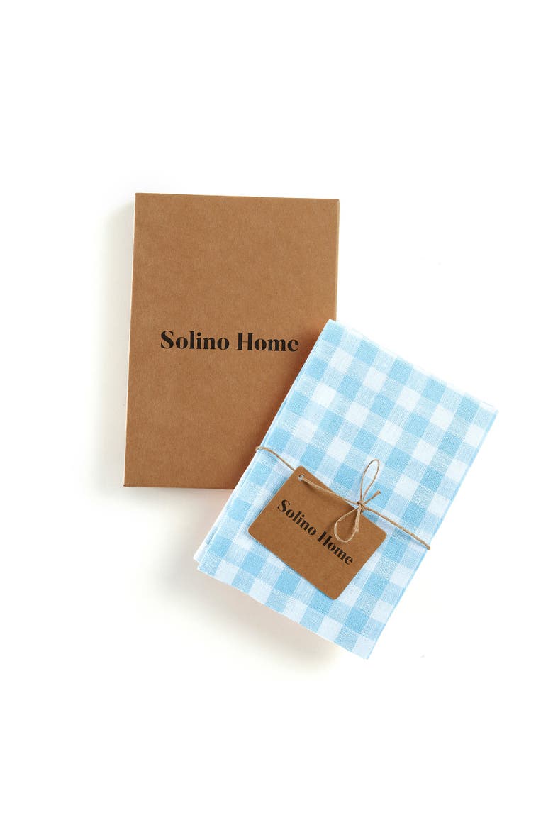 Linen Kitchen Towels Set of 2, 17 x 26" - Gingham Check, Alternate, color, Blue Bell