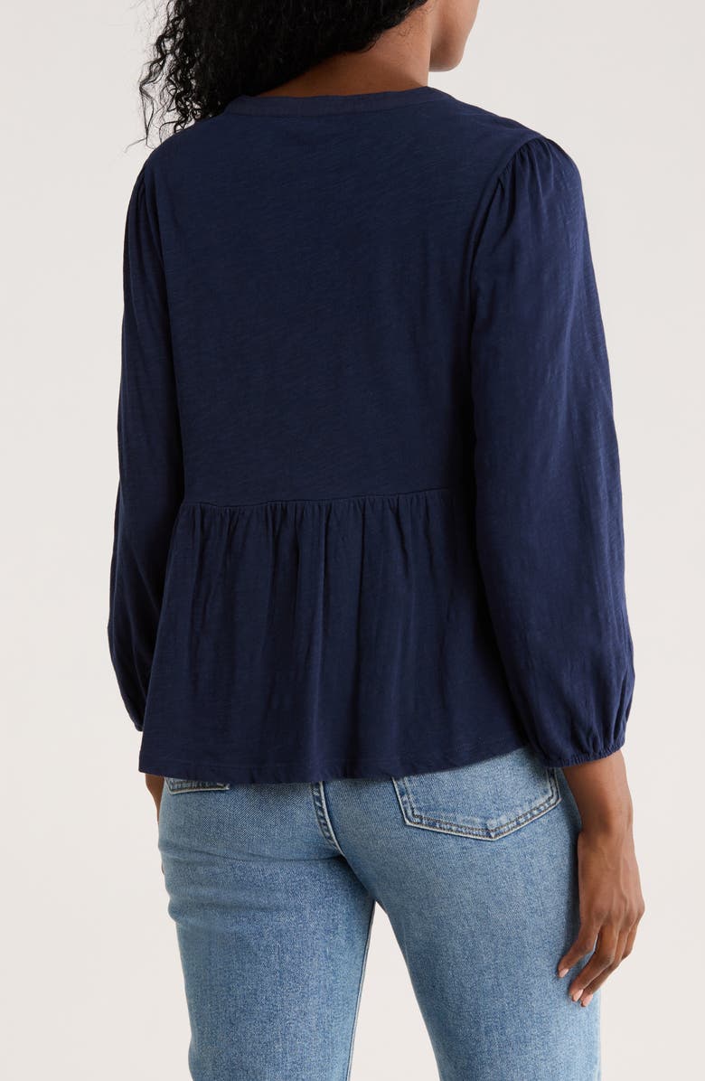 Lucky Brand Split Neck Peplum Top, Alternate, color, Black Iris