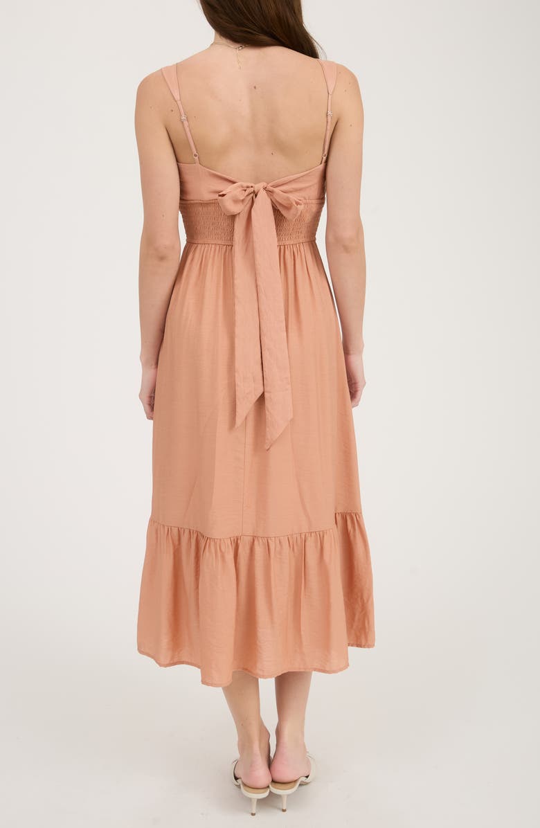 Blu Pepper Bow Tie Smocked Midi Sundress, Alternate, color, Sienna