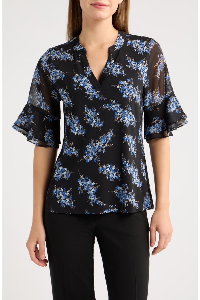 Floral Ruffle Sleeve Top, Main, color, ANNE BLACK MULTI