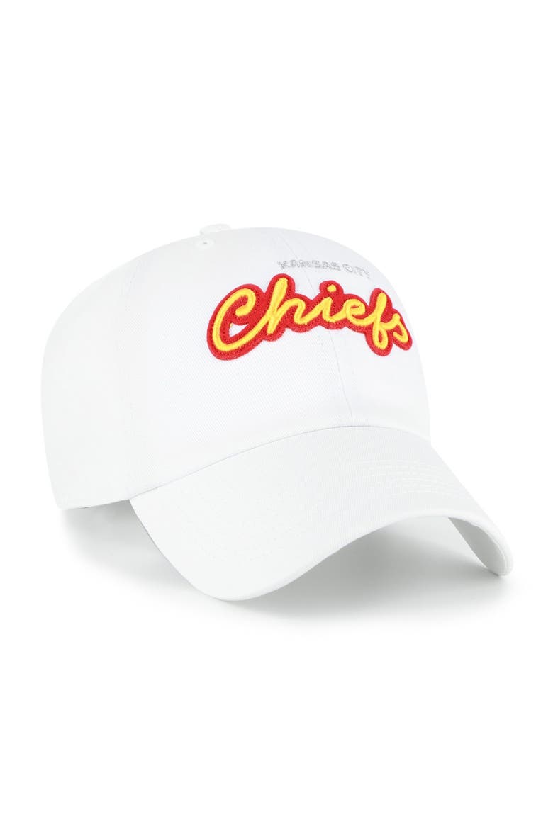 Women's '47  White Kansas City Chiefs Trendy Script Clean Up Adjustable Hat, Alternate, color, White