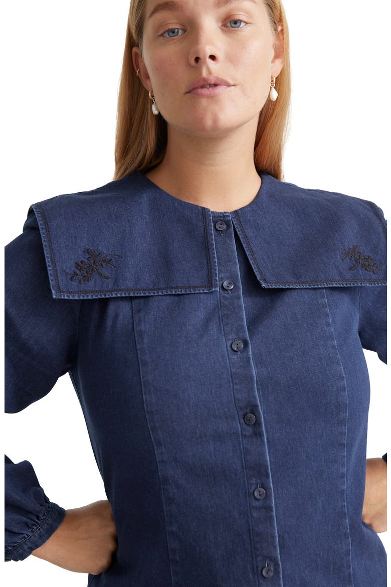 Embroidered Collar Denim Blouse, Alternate, color, BLUE