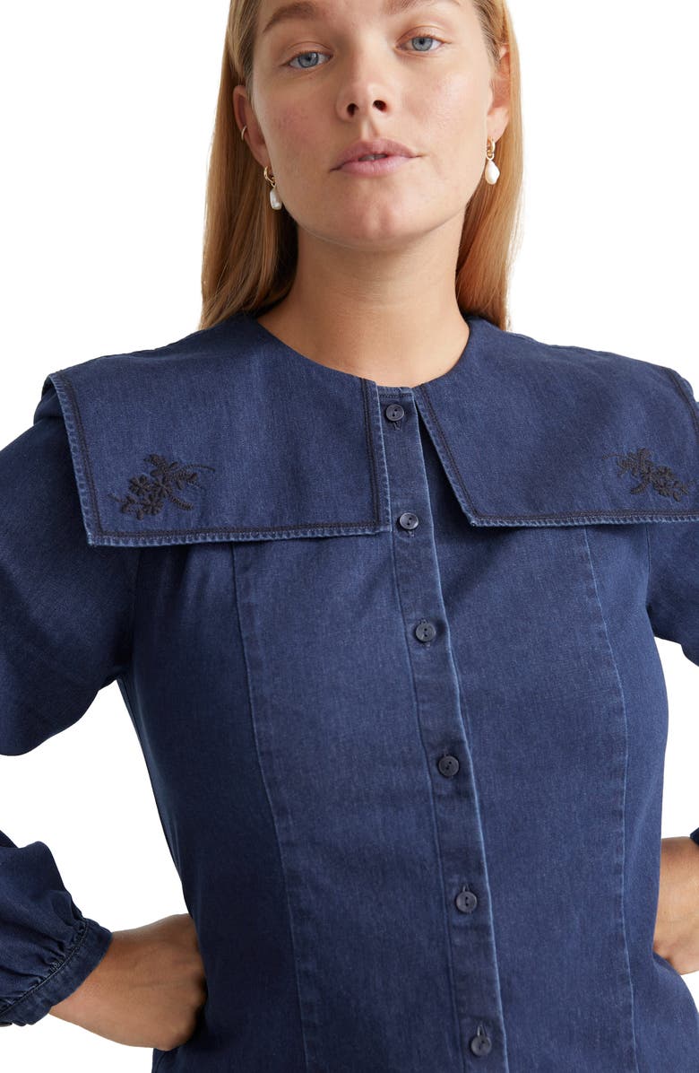 & Other Stories Embroidered Collar Denim Blouse, Alternate, color,