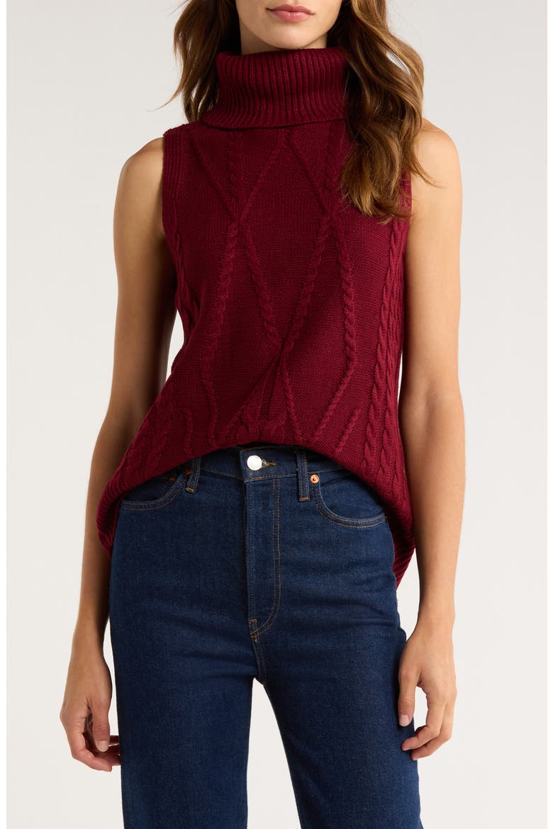 Cable Stitch Sleeveless Turtleneck Sweater, Main, color, BEET RED
