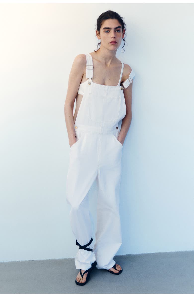 H&M Cotton Denim Dungarees, Alternate, color, White