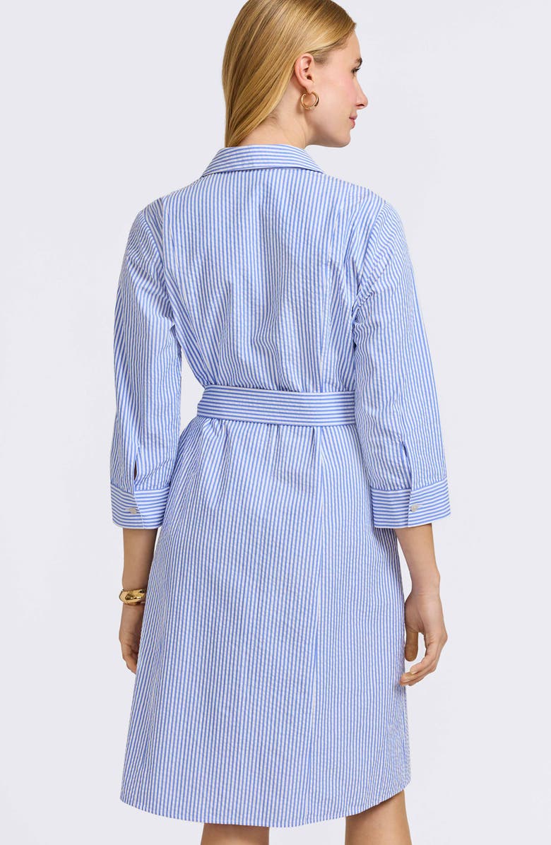 Foxcroft Fiona Stripe Belted Cotton Seersucker Shirtdress, Alternate, color, Blue/ White