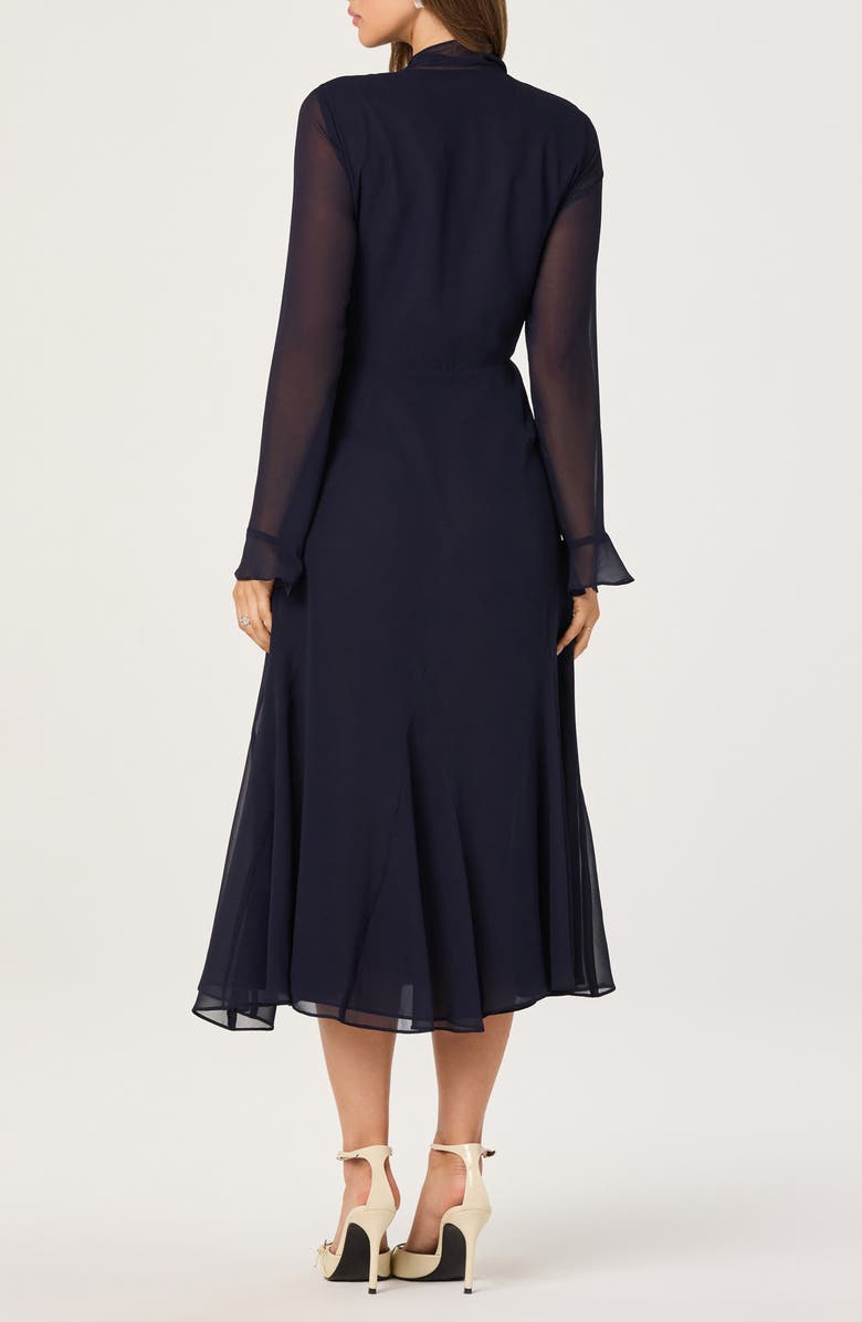 ASTR the Label Tie Neck Long Sleeve Dress, Alternate, color, Navy