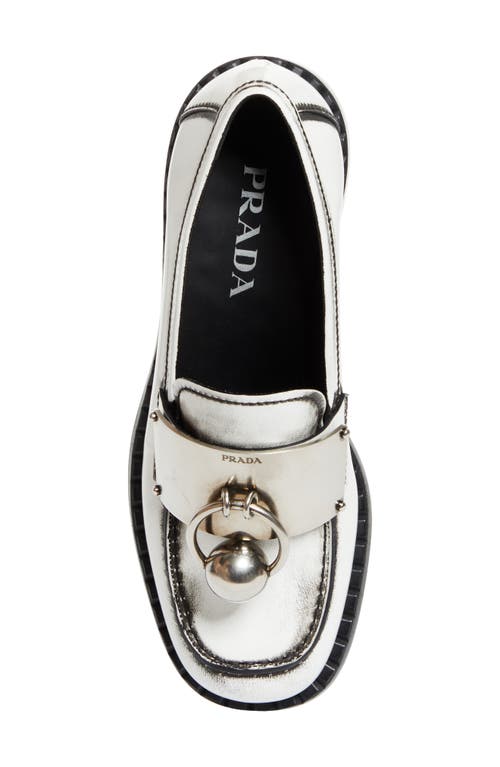 Shop Prada Two-tone Calfskin Leather Loafer In Bianco
