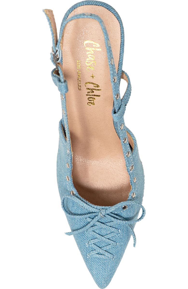 CHASE AND CHLOE Amalia Stud Slingback Pointed Toe Pump, Alternate, color, Denim