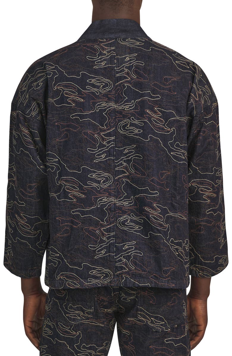 PRPS Niseko Embroidered Denim Open Front Jacket, Alternate, color, 