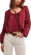 Free People Evermore Lace Inset Semisheer Cotton Top