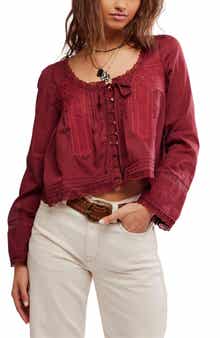 Free People Evermore Lace Inset Semisheer Cotton Top