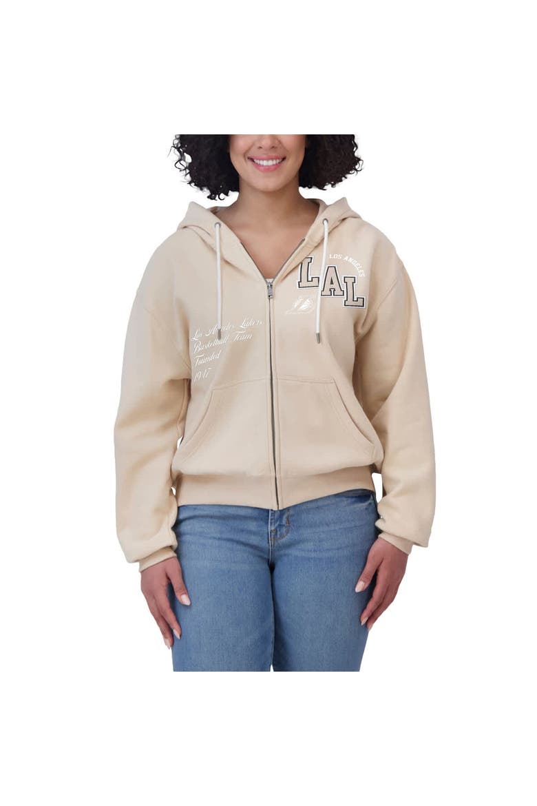 Women's WEAR by Erin Andrews Cream Los Angeles Lakers Plus Size Tonal Felt Patch Full-Zip Hoodie, Alternate, color, Cream