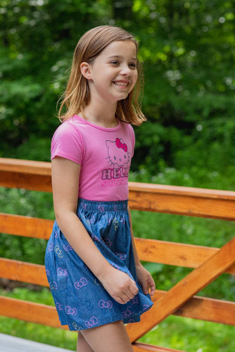 Flare Short Sleeve Dress, Alternate, color, Pink Blue Hello Kitty