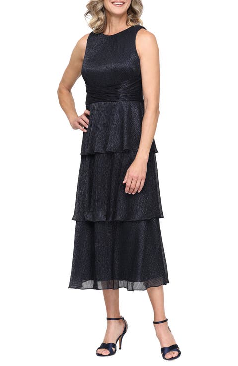 Shimmer Tiered Sleeveless Bodre Cocktail Dress