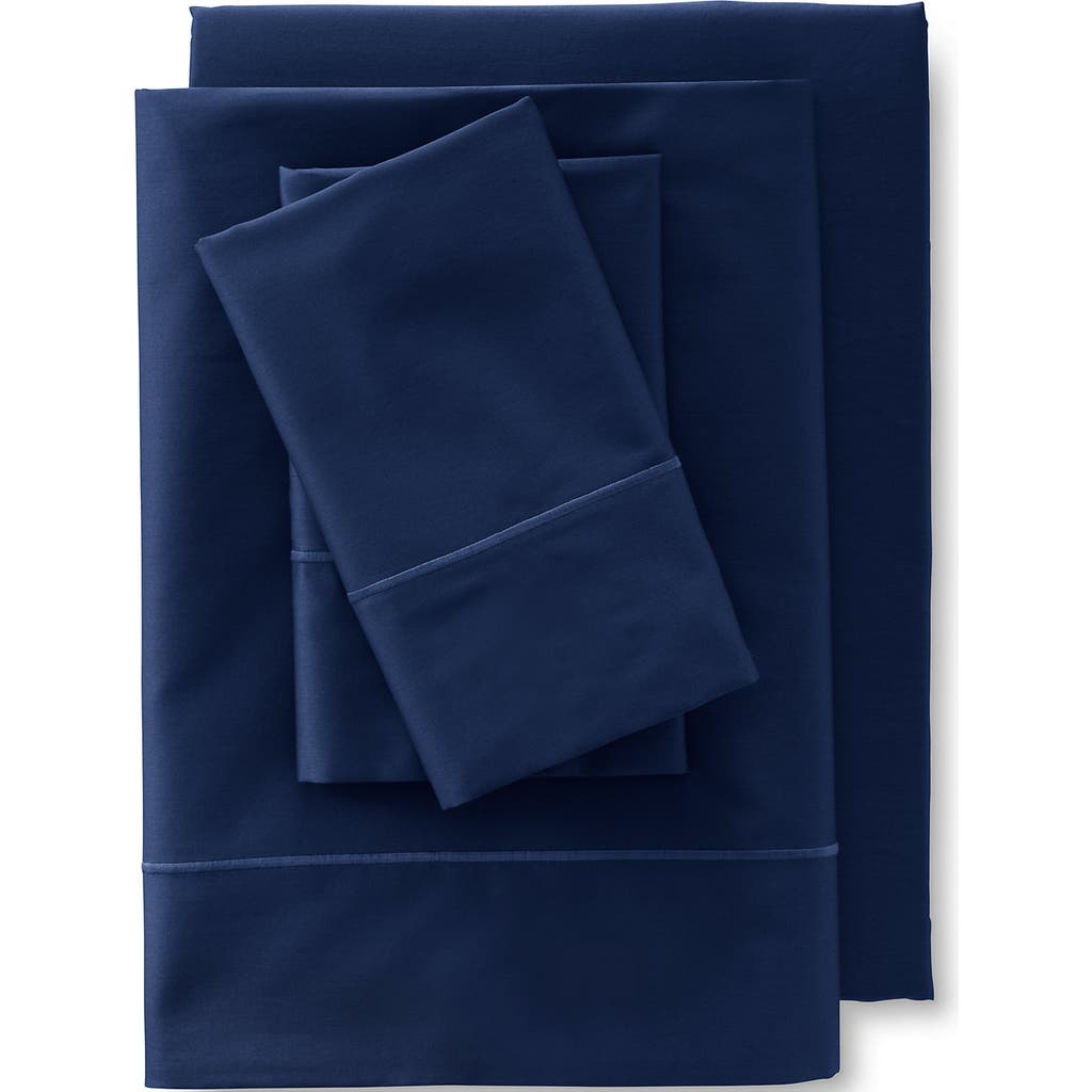 Lands' End 400 Thread Count Premium Supima Cotton No Iron Sateen Flat Bed Sheet In Deep Sea Navy