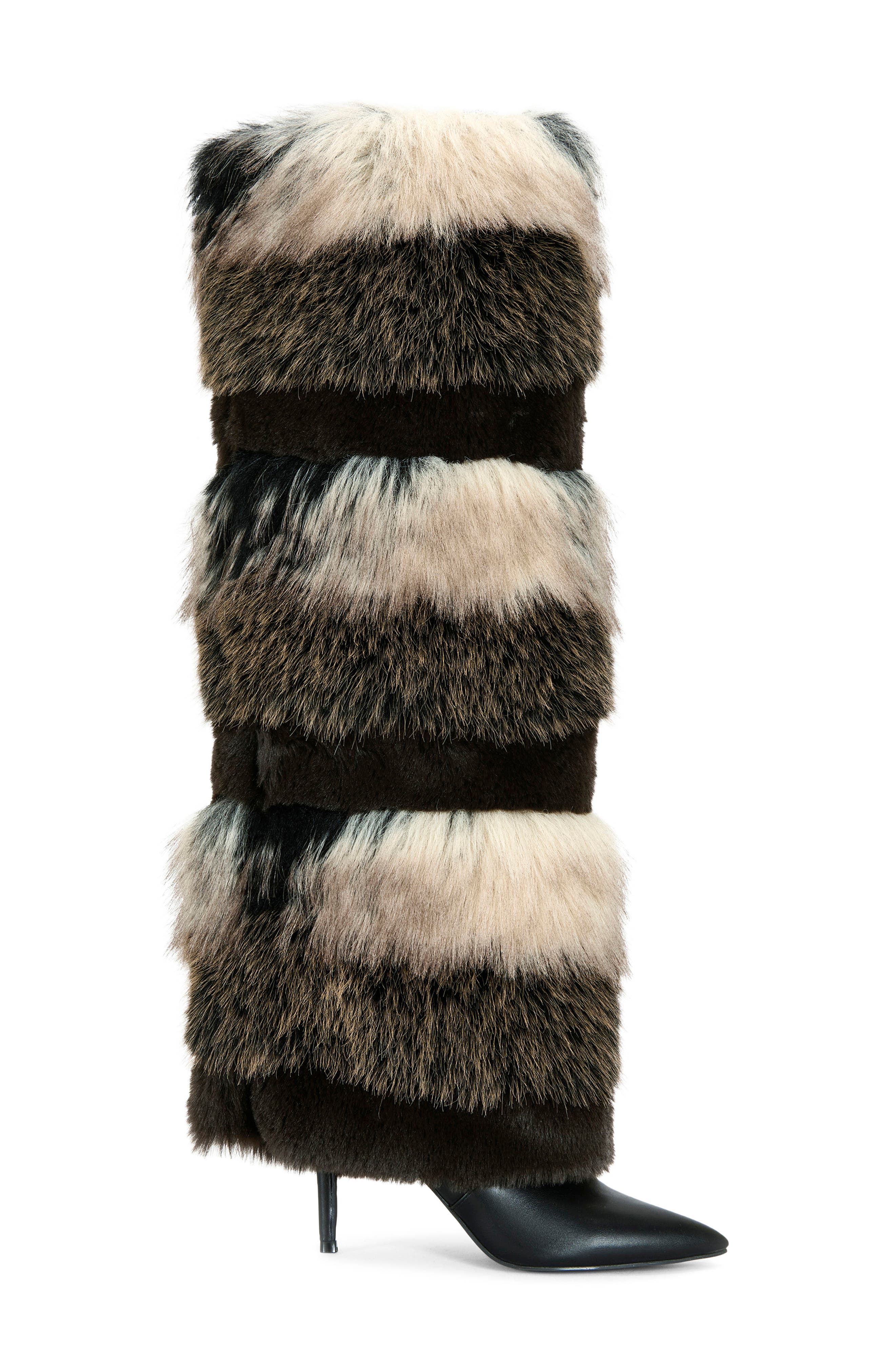 AZALEA WANG Langlau Multi Faux Fur Stiletto Boot, Alternate, color, Brown Multi