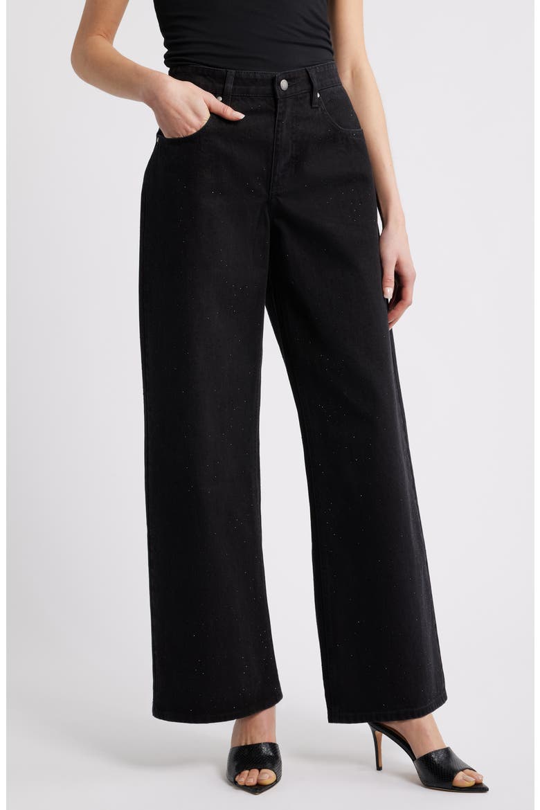 Libra Embellished Wide Leg Jeans, Main, color, BLACK DENIM
