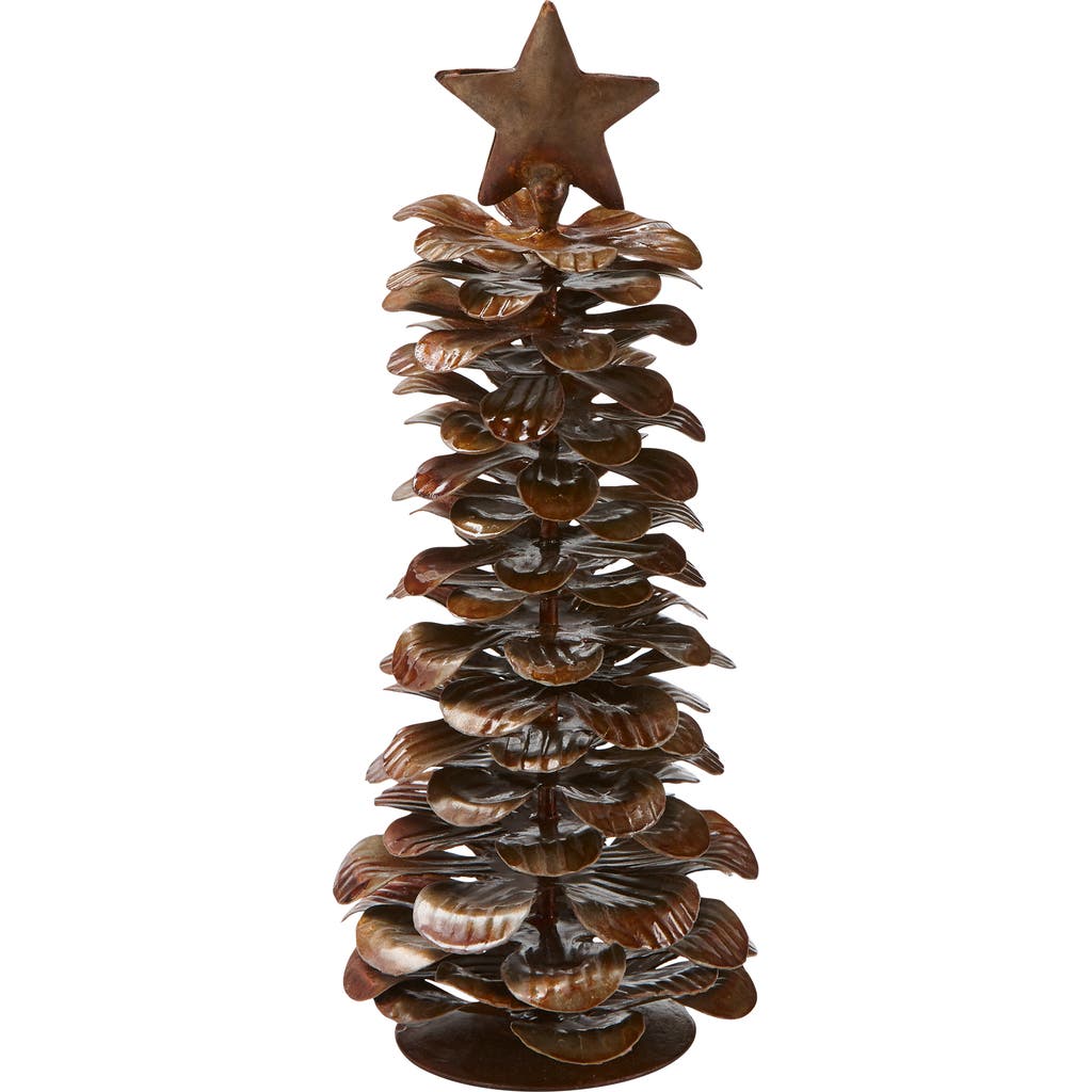 Tag Pinecone Tree With Star Decorative Holiday Figurine Antique In Brown