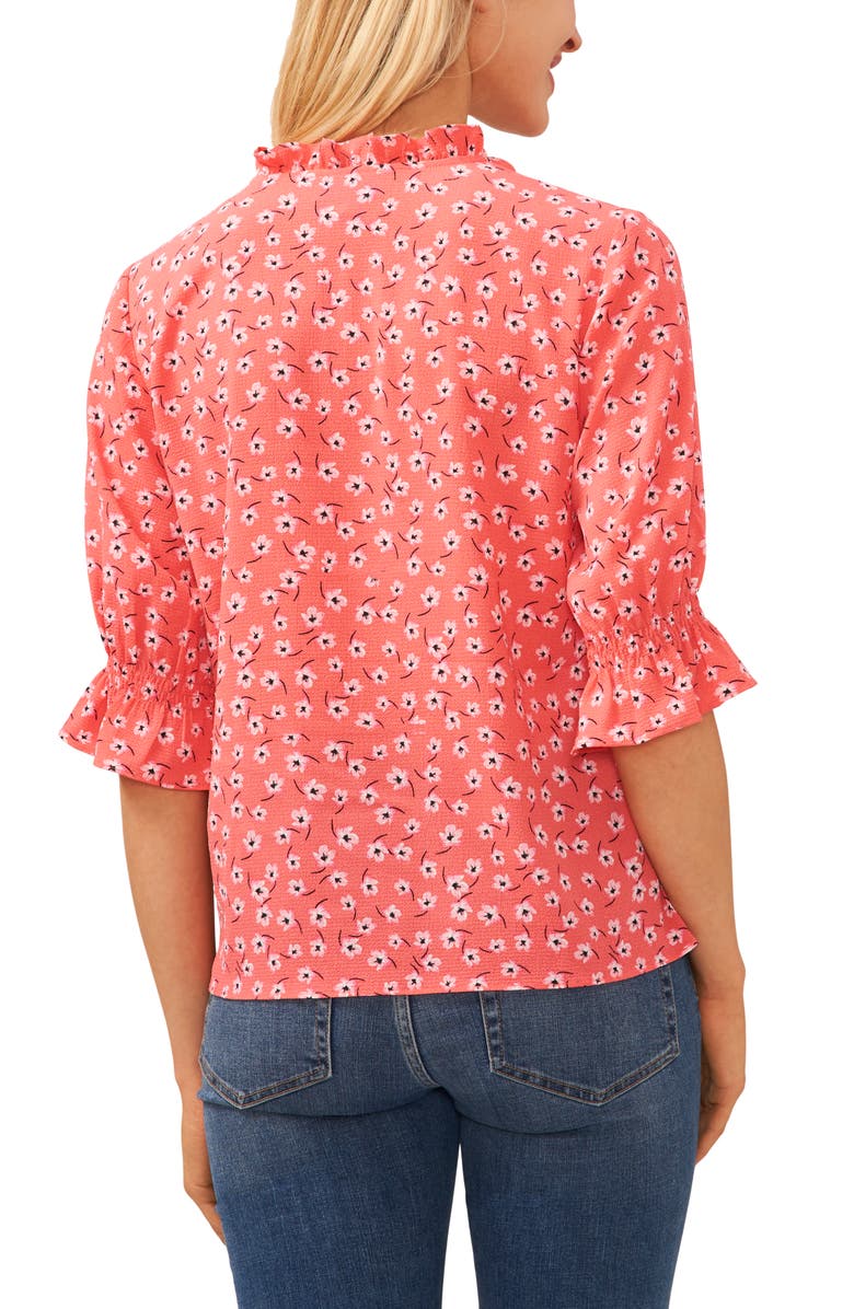 CeCe Floral Split Neck Blouse, Alternate, color, Calypso Coral