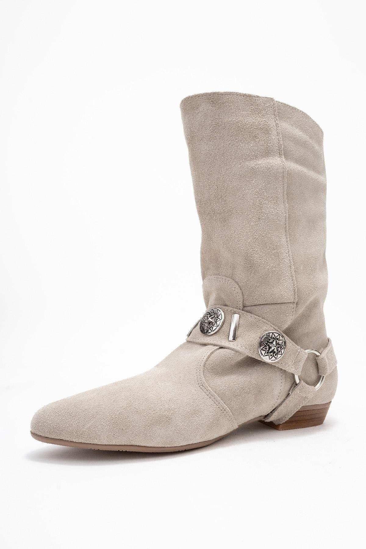 Selora Leather Buckle Western Boot, Alternate, color, Beige Suede Leather