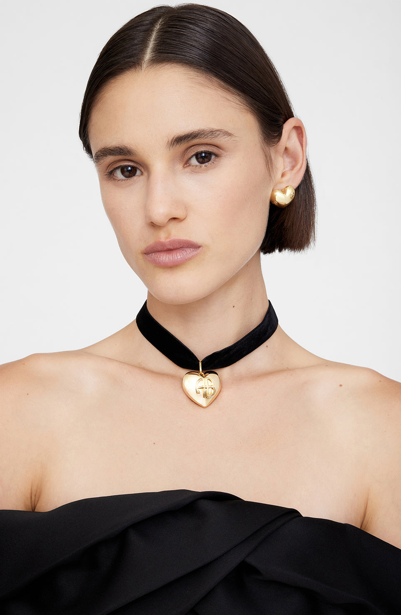 ANINE BING Chunky Heart Velvet Choker, Alternate, color, 