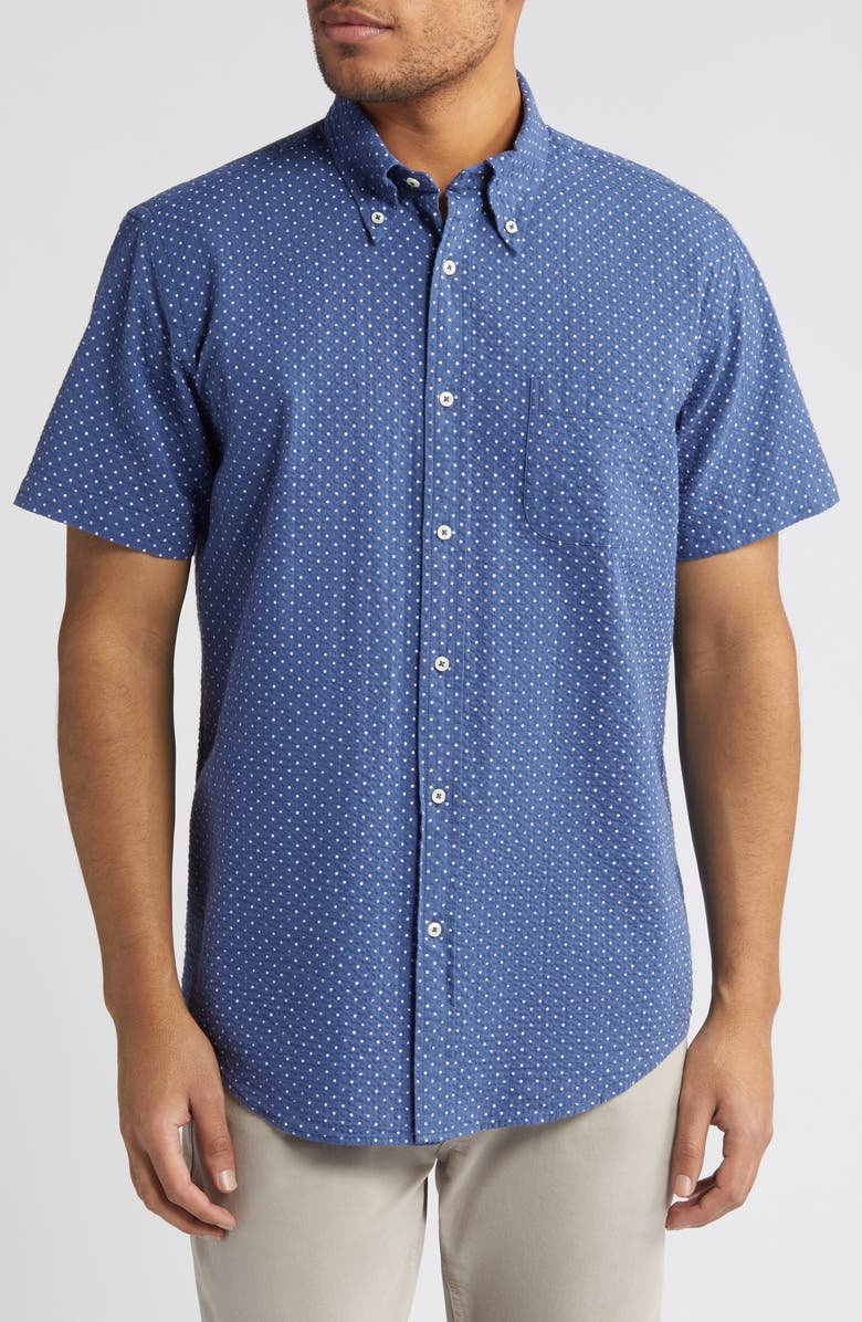 Brooks Brothers Sport Fit Polka Dot Short Sleeve Cotton Shirt, Main, color, 