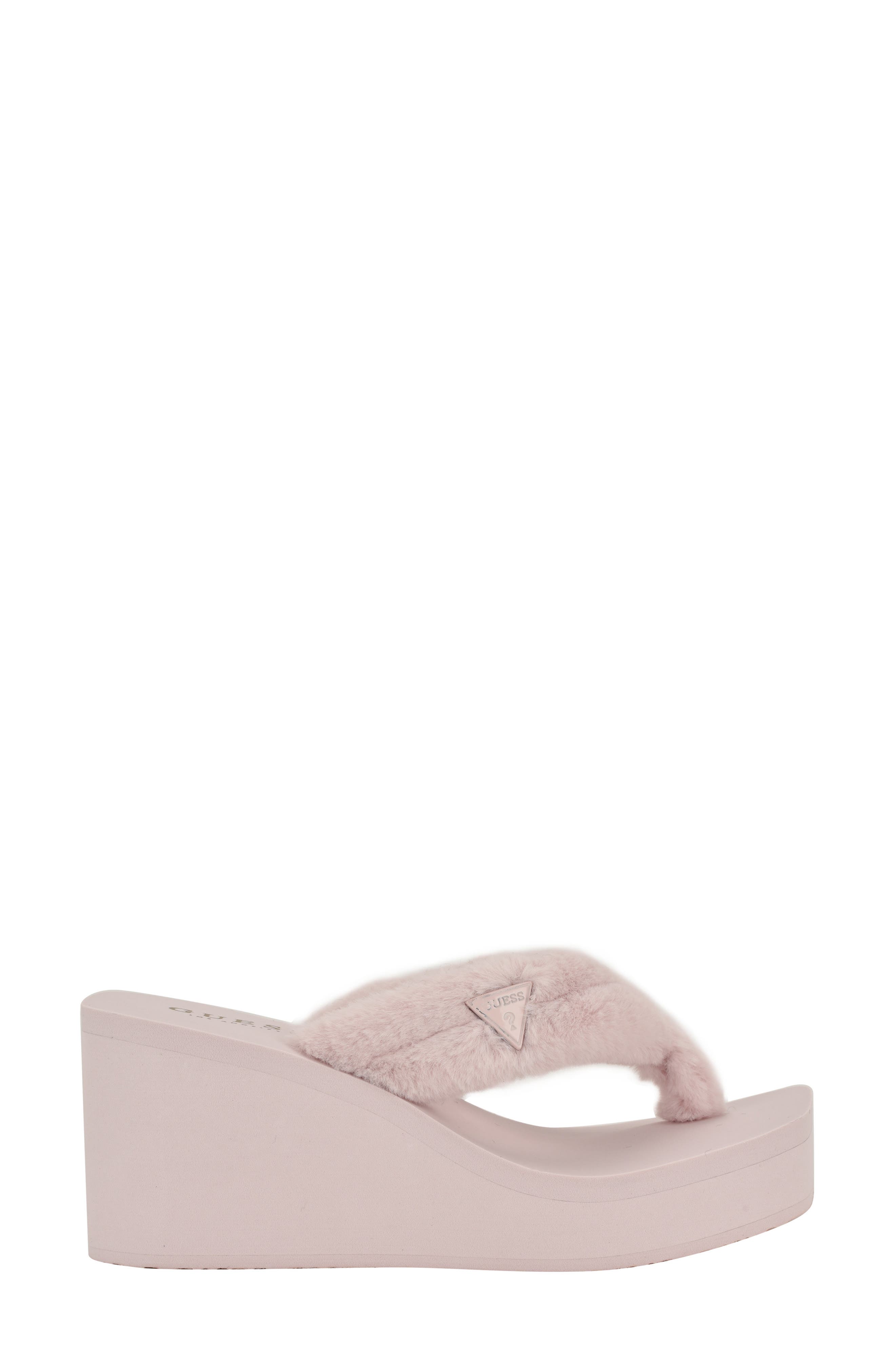 Sabinn Faux Fur Wedge Sandal, Alternate, color, LIGHT PINK