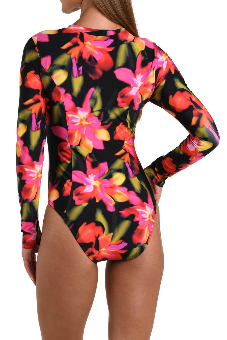 Floressence Long Sleeve One-Piece Rashguard Swimsuit, Alternate, color, BLACK MULTI