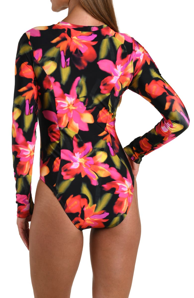 Sunshine 79 Floressence Long Sleeve One-Piece Rashguard Swimsuit, Alternate, color, Black Multi