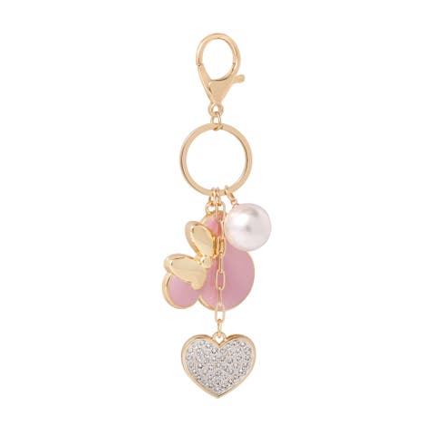 Minnie Mouse Keychain with Pearl and Glitter Heart Charms