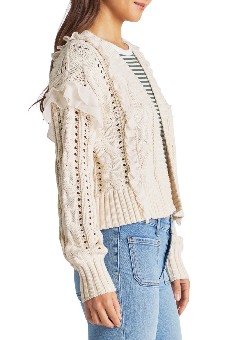 Dolly Ruffle Cotton Crop Cardigan, Alternate, color, NATURAL