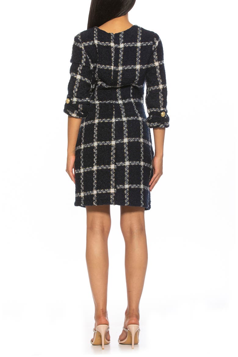 Anna Windowpane 3/4 Sleeve Tweed Shift Dress, Alternate, color, NAVY PLAID