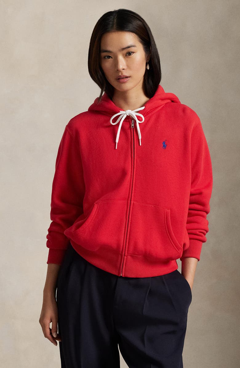 Polo Ralph Lauren Full Zip Fleece Hoodie, Alternate, color, Deep Orangey Red