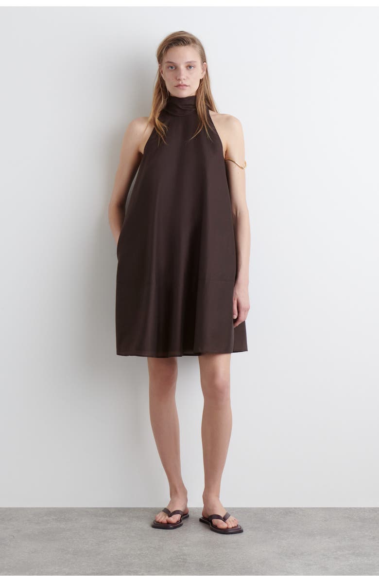 COS Fluid Halterneck Mini Dress, Main, color, Dark Brown