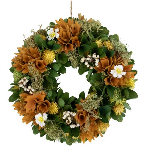 Mixed Shaved Wood Florals Artificial Small Spring Wreath - 11" - Orange