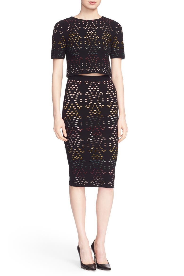 'Ines' Multicolor Pointelle Knit Crop Top, Main, color, BLACK/ MULTI