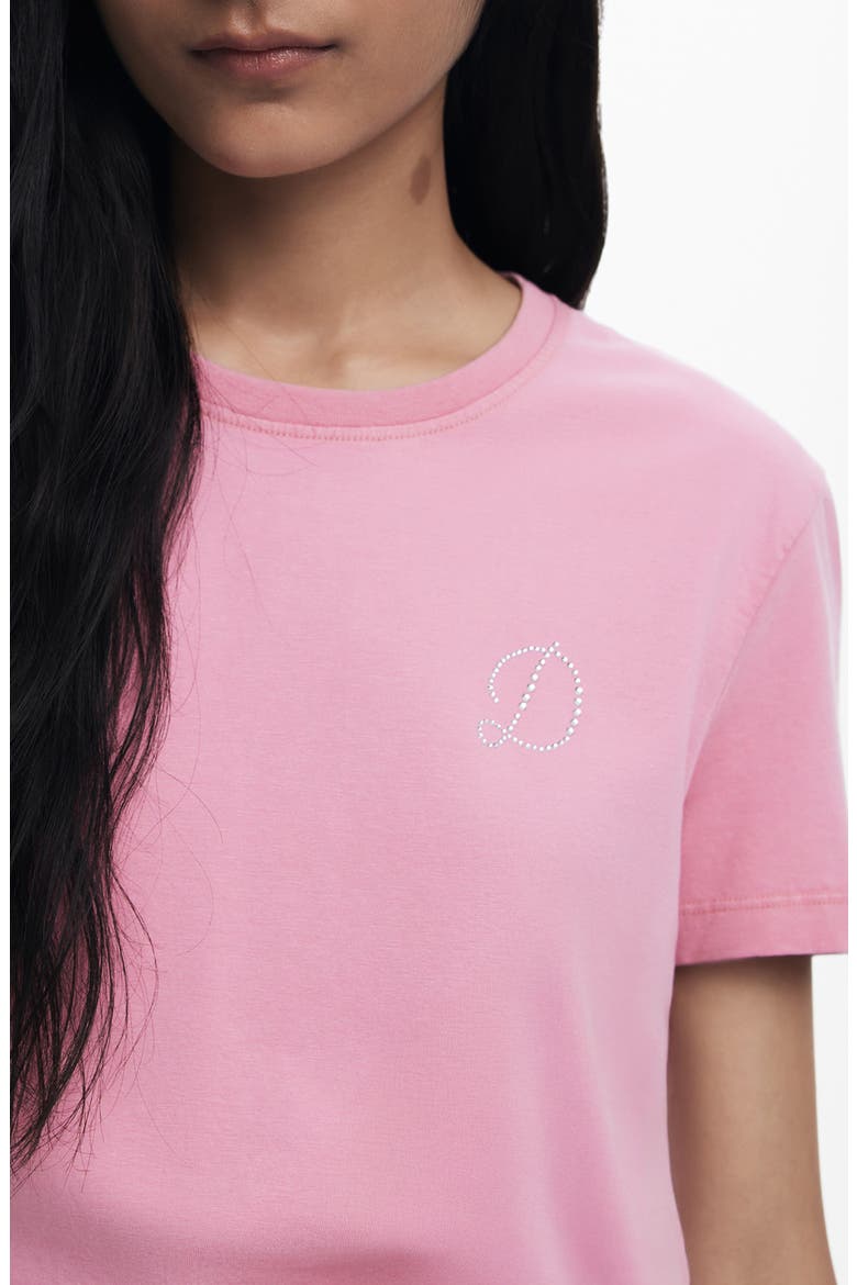Rhinestone Embellished Stretch Cotton T-Shirt, Alternate, color, PINK