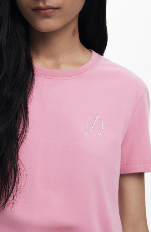 Desigual Rhinestone Embellished Stretch Cotton T-shirt In Pink