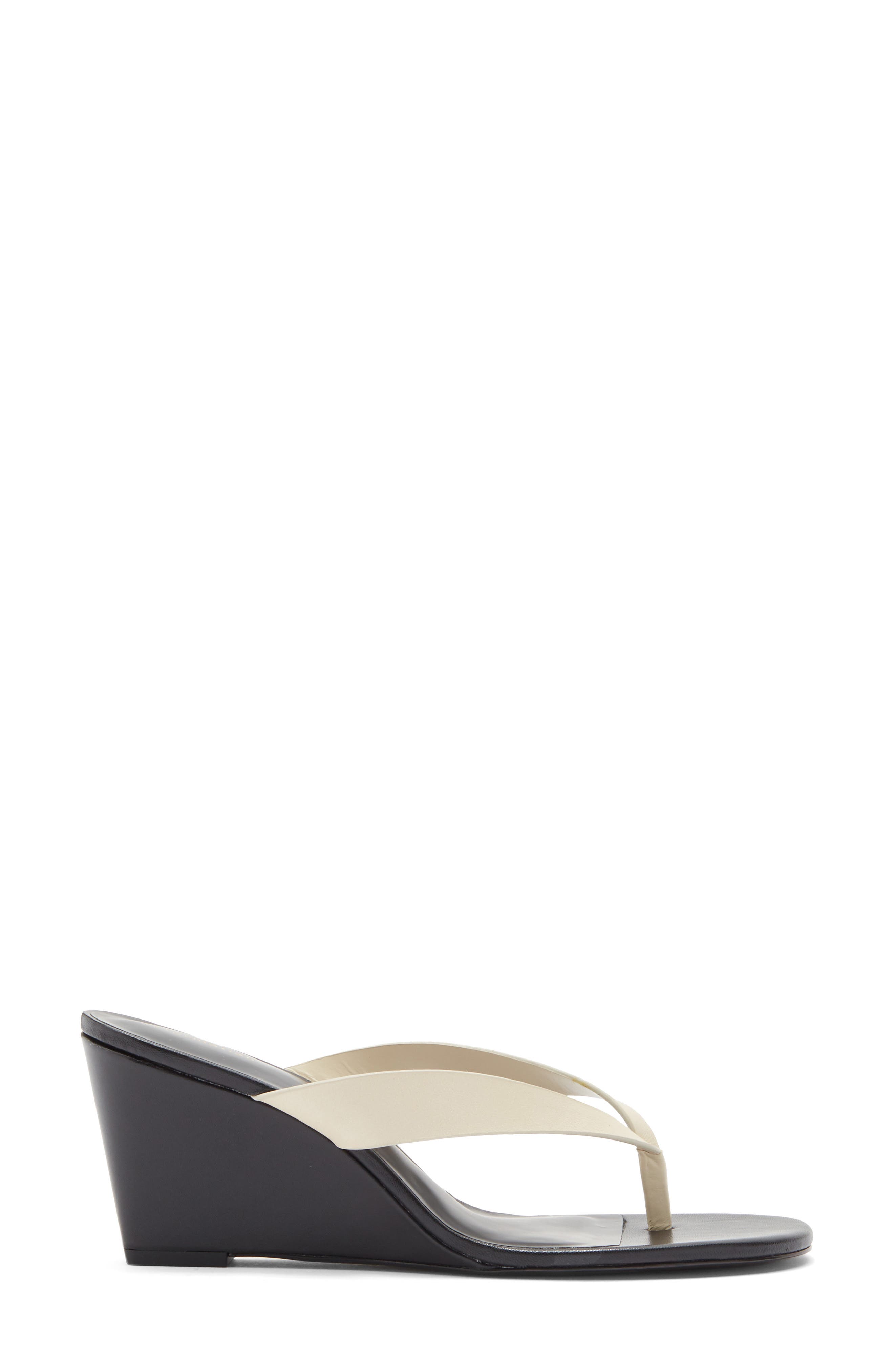 Jessie Wedge Thong Sandal, Alternate, color, ALMOND BLACK LEATHER