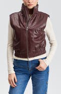 Avec Les Filles Woven Faux Leather Cropped Puffer Vest
