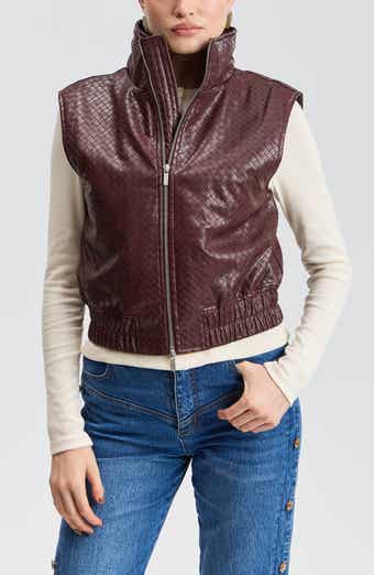 Woven Faux Leather Cropped Puffer Vest