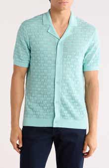 Ted Baker London Ridges Short Sleeve Texture Knit Silk & Cotton Button-Up Shirt